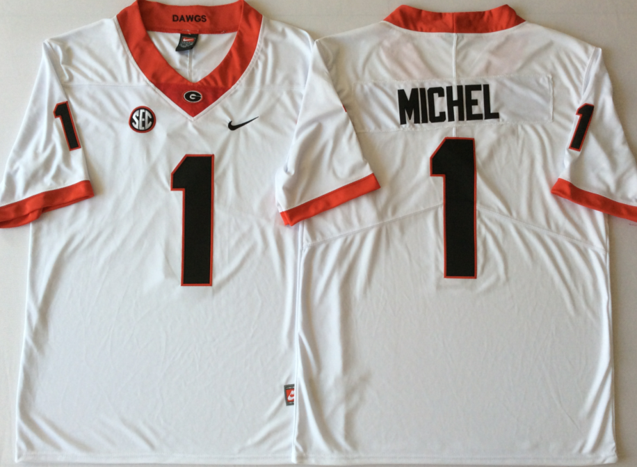 NCAA Men Georgia Bulldogs White #1 MICHEL->ncaa teams->NCAA Jersey